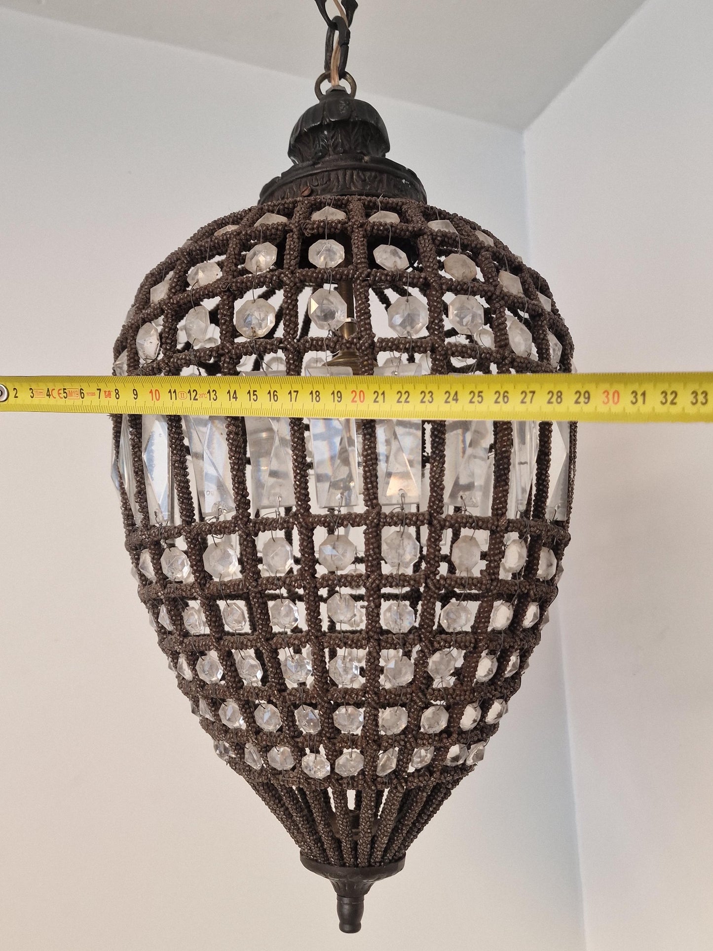 French Art Deco authentic Beaded Crystal Pear Chandelier, Circa 1930 - het Gooi, the Netherlands, stunning light aura