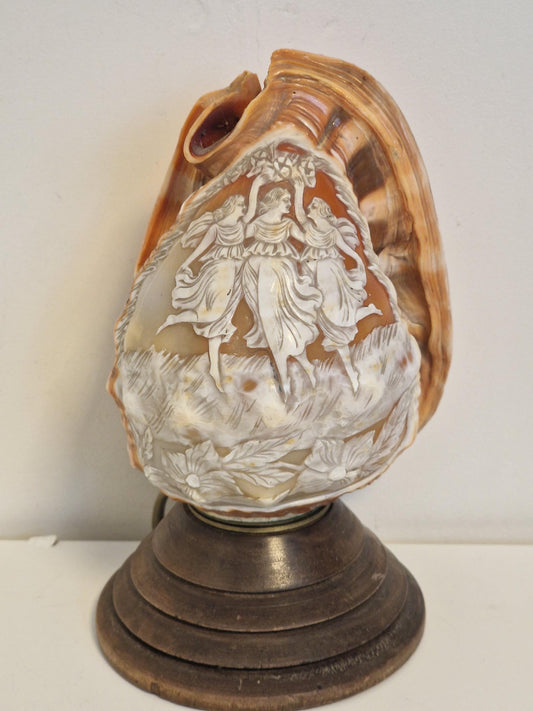 Schelplamp vintage camee lamp gestoken shell lamp de 3 gratien graces