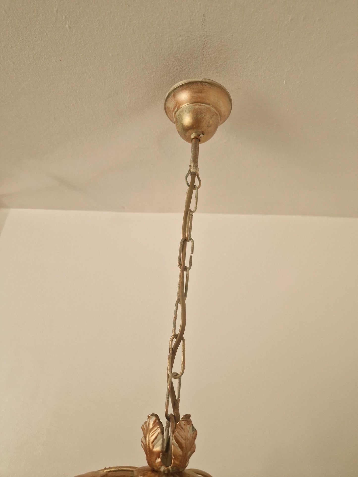 Vintage Italian Gilt Metal Chandelier with Agate Grapes, ca. 1955–1965 Mediteranian lamp