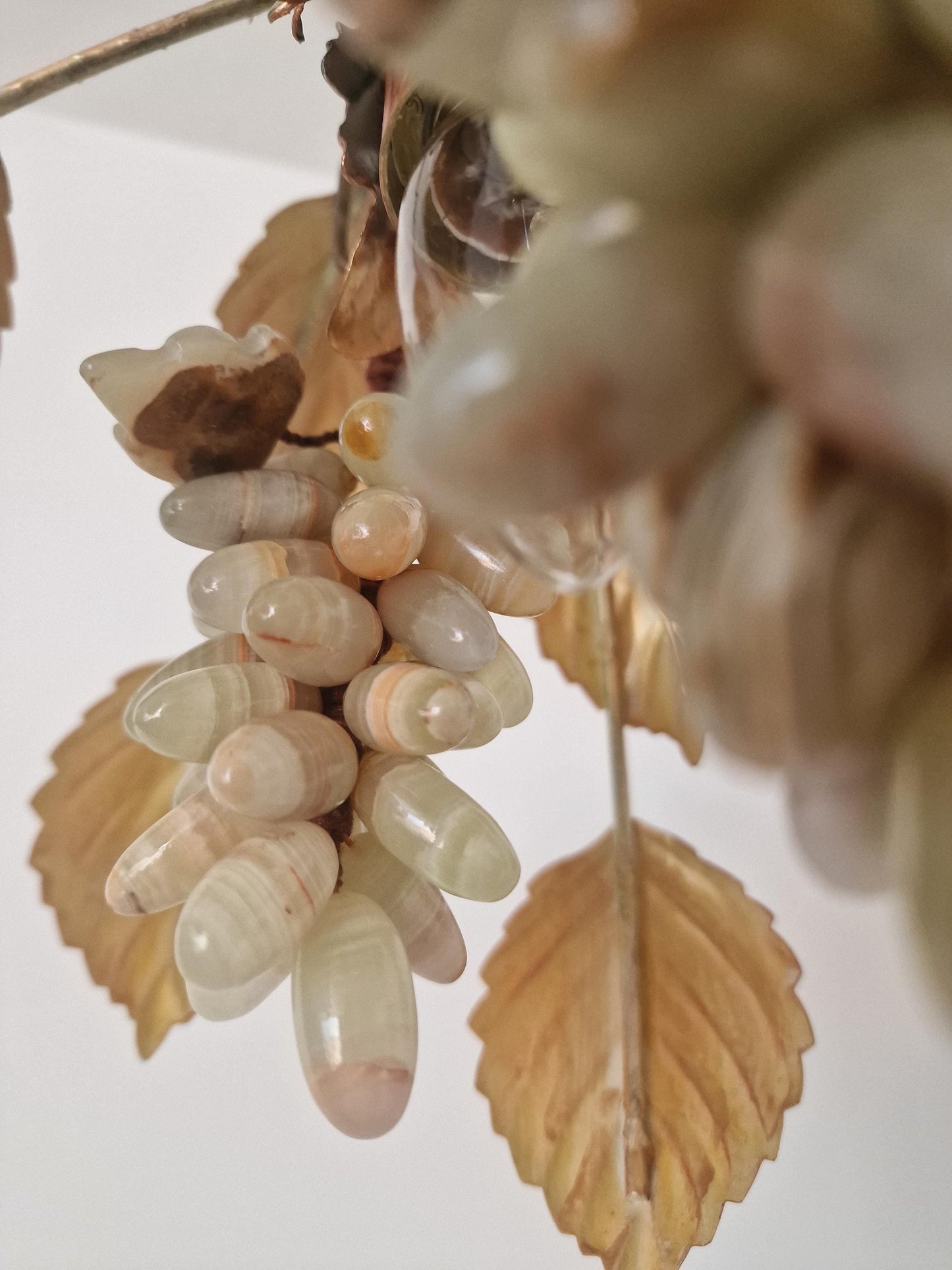 Vintage Italian Gilt Metal Chandelier with Agate Grapes, ca. 1955–1965 Mediteranian lamp
