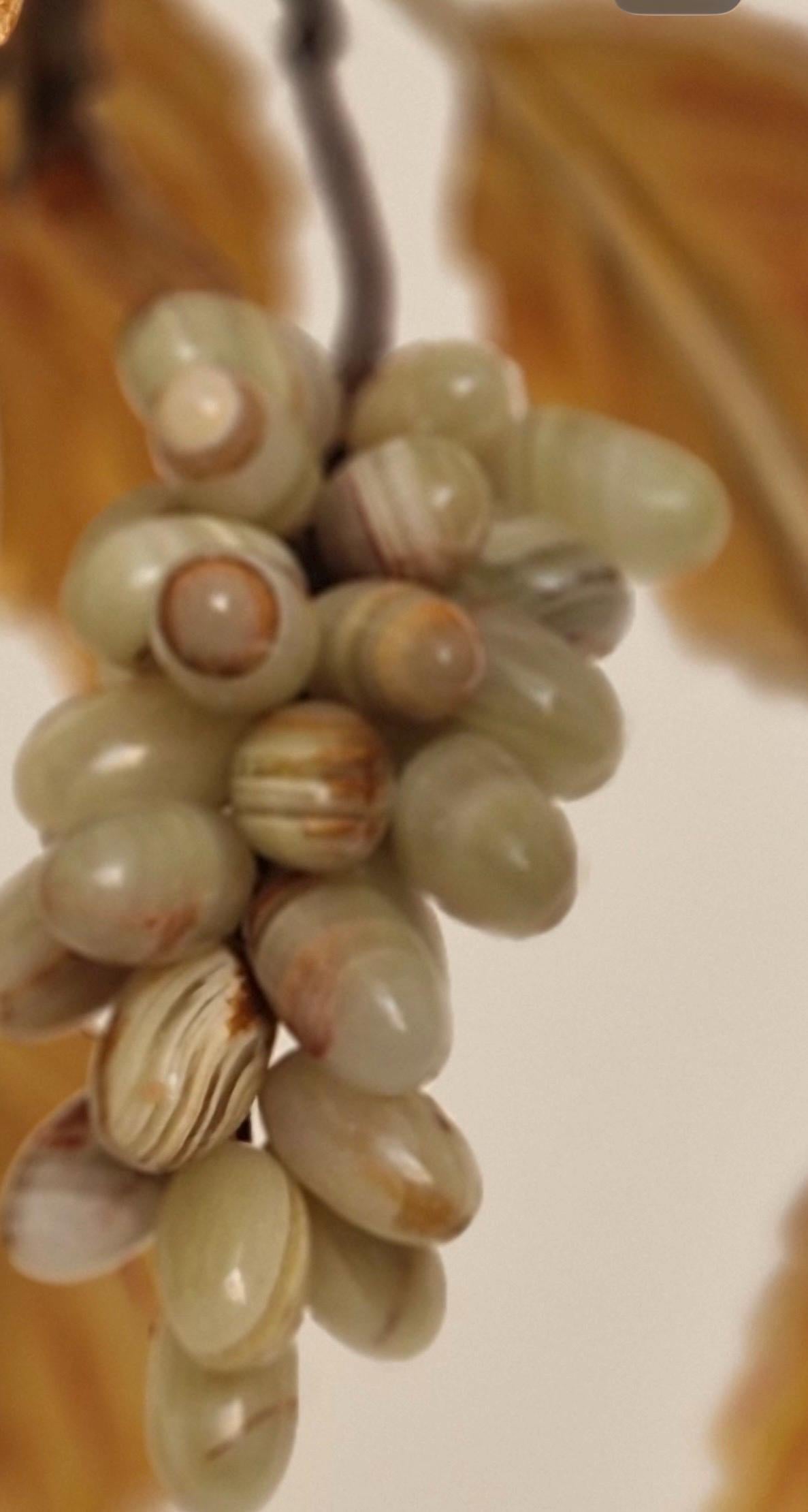 Vintage Italian Gilt Metal Chandelier with Agate Grapes, ca. 1955–1965 Mediteranian lamp