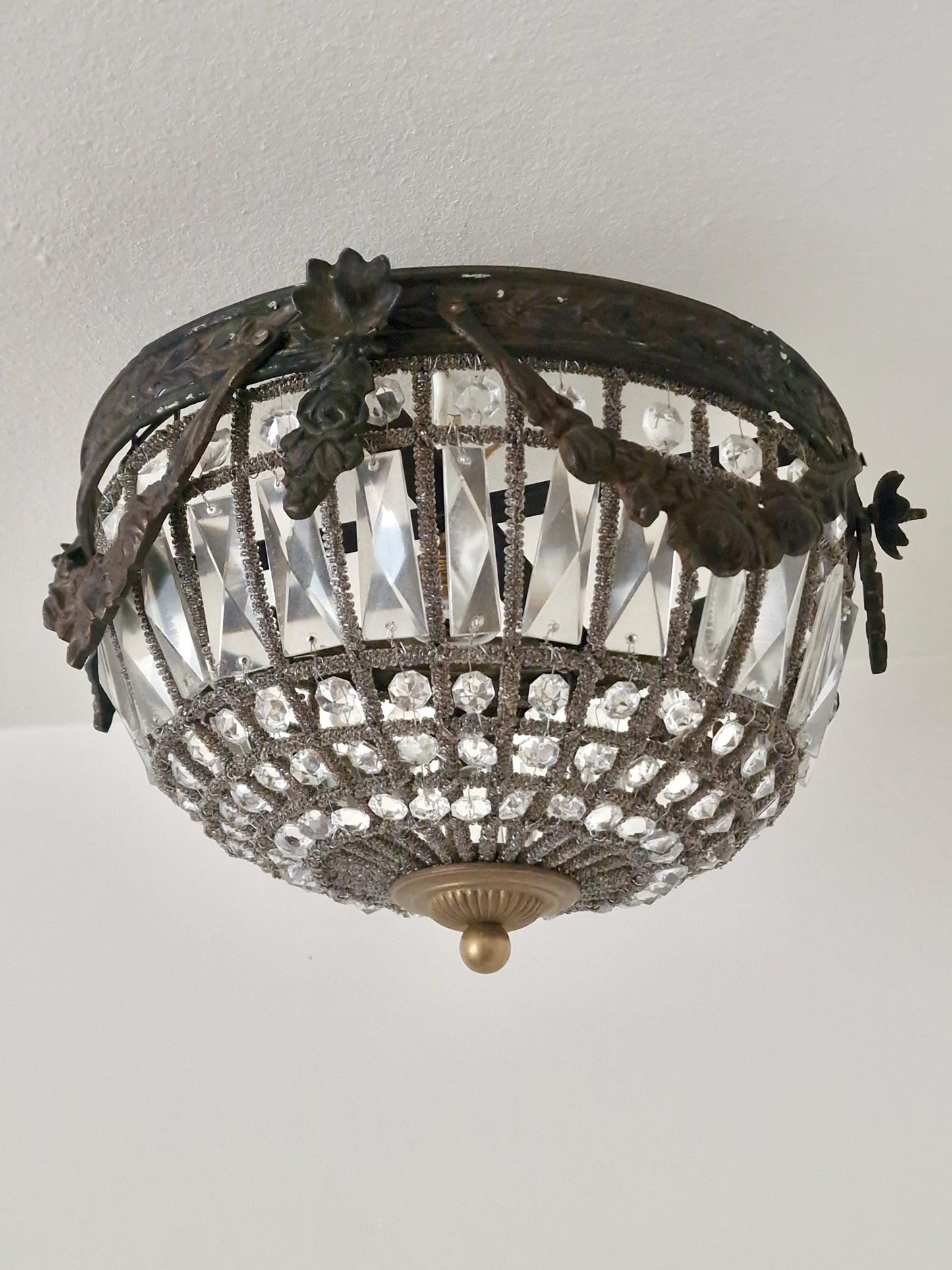 French Belle Époque Crystal Flush Mount Ceiling Light, France, circa 1900