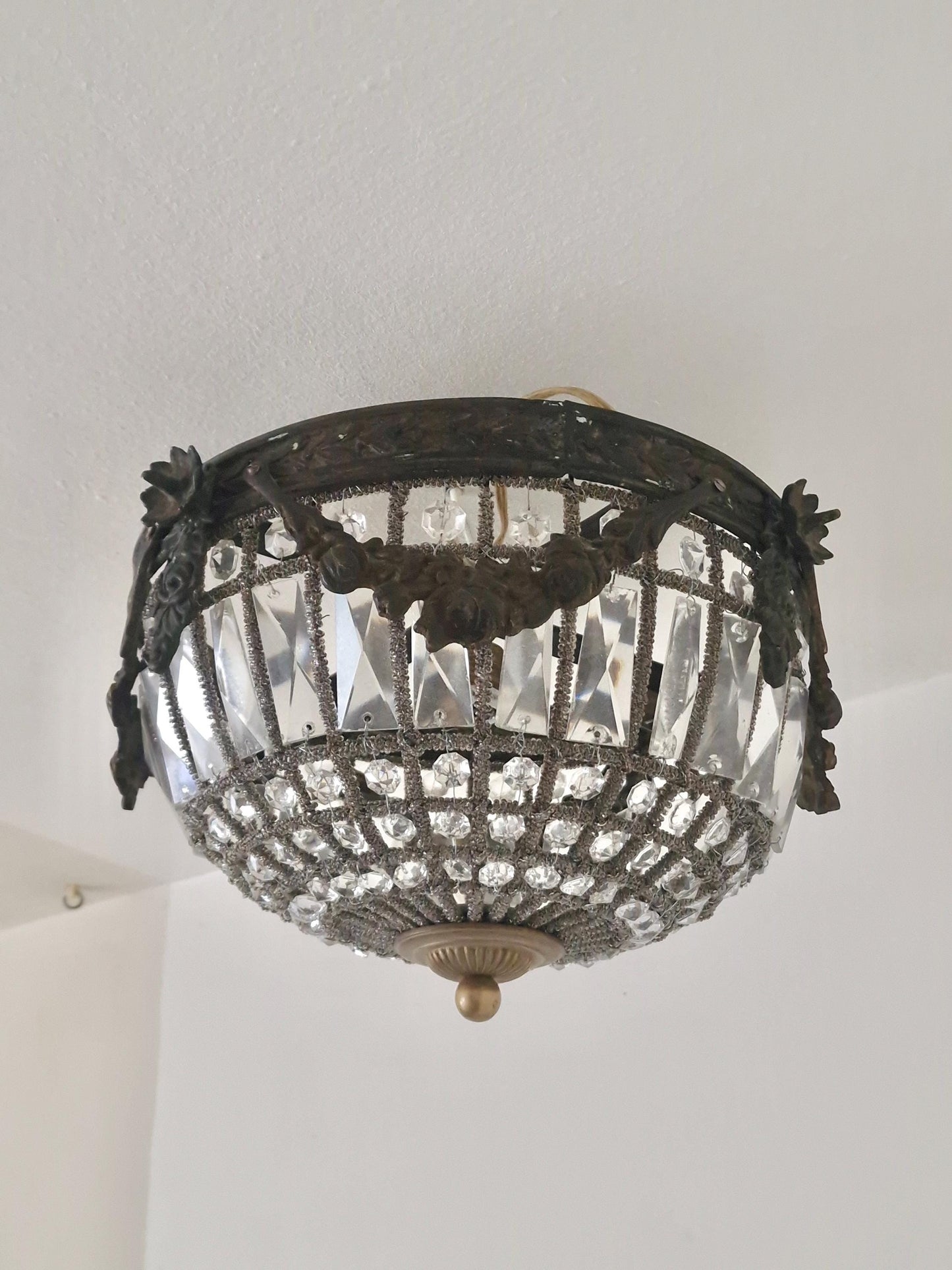 French Belle Époque Crystal Flush Mount Ceiling Light, France, circa 1900