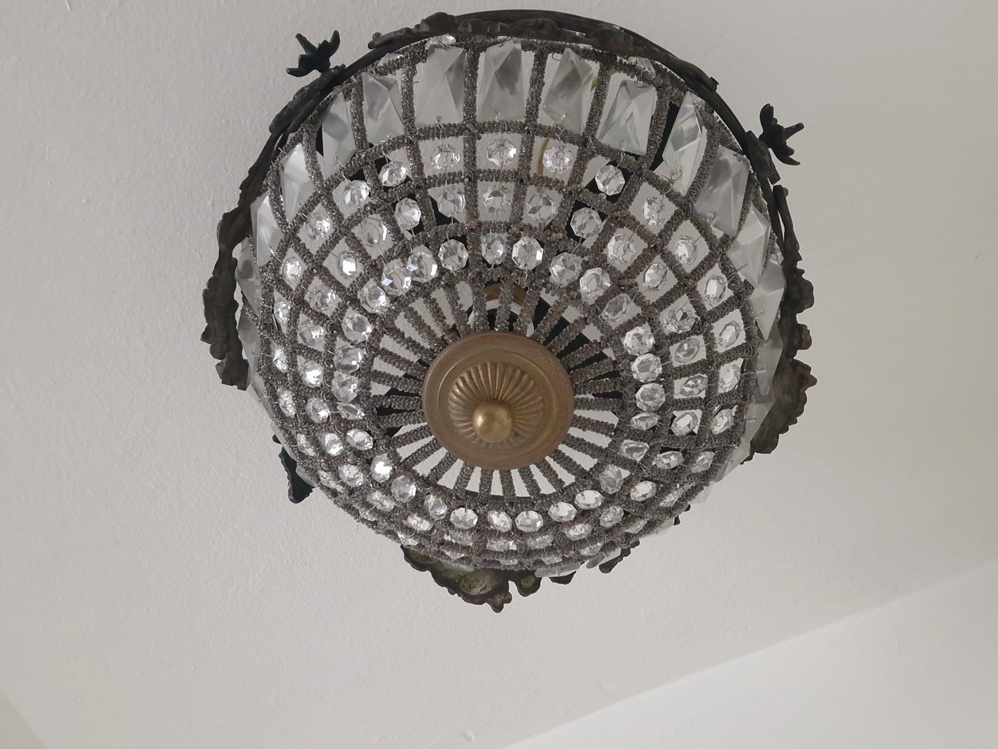 French Belle Époque Crystal Flush Mount Ceiling Light, France, circa 1900