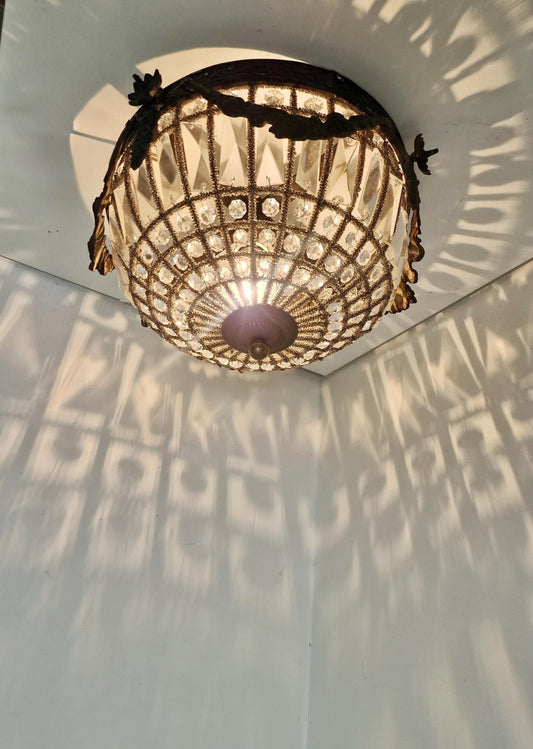 French Belle Époque Crystal Flush Mount Ceiling Light, France, circa 1900
