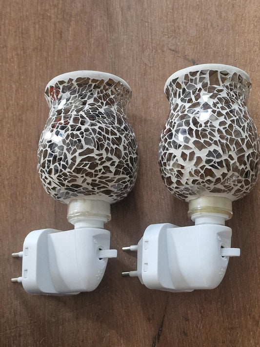 Pair of vintage Mosaic Glass Plug-In Night Lights, amber brown