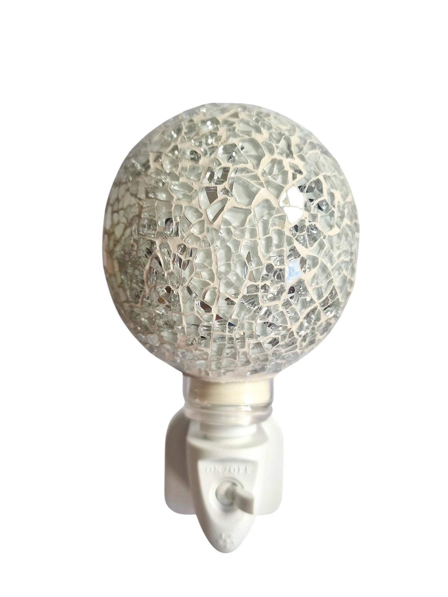 Pair of vintage Mosaic Glass Plug-In Night Lights, white sphere balloons