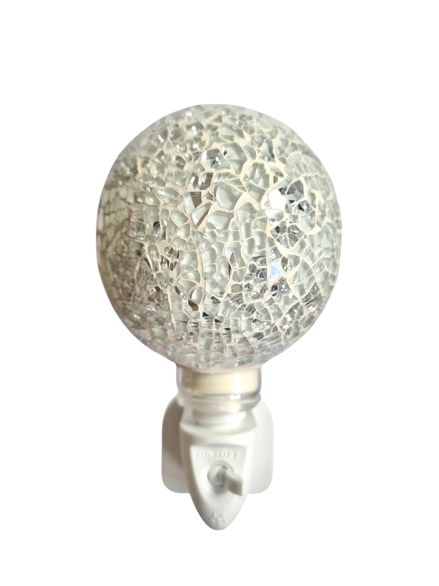 Pair of vintage Mosaic Glass Plug-In Night Lights, white sphere balloons