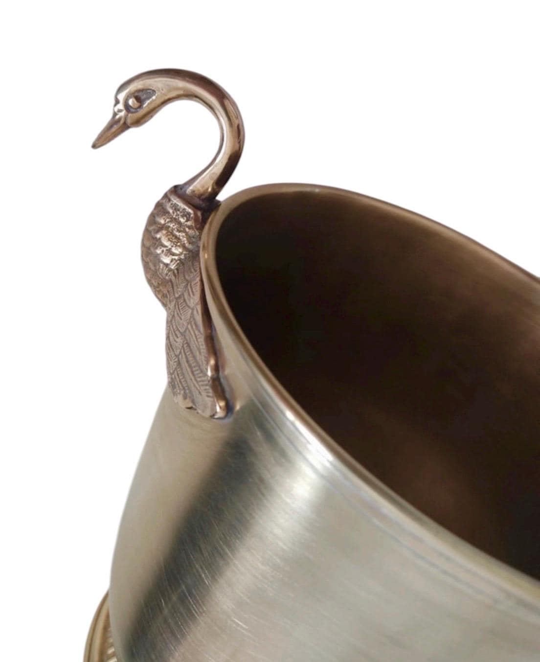 French Brass Champagne Bucket with Swan Handles – Large Empire Style Wine Cooler – Taittinger Style – Ice Bucket – France c.1935–1940