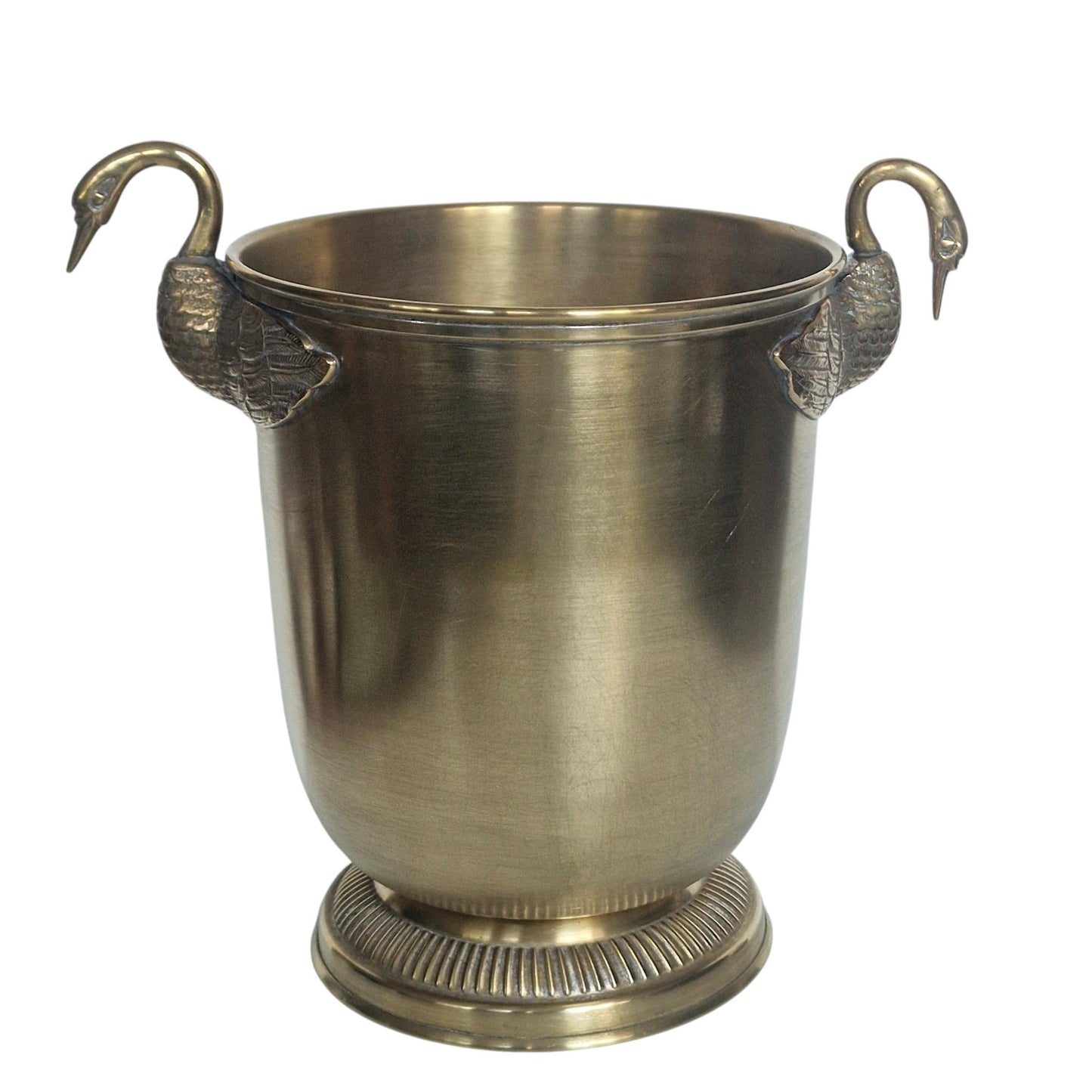 French Brass Champagne Bucket with Swan Handles – Large Empire Style Wine Cooler – Taittinger Style – Ice Bucket – France c.1935–1940