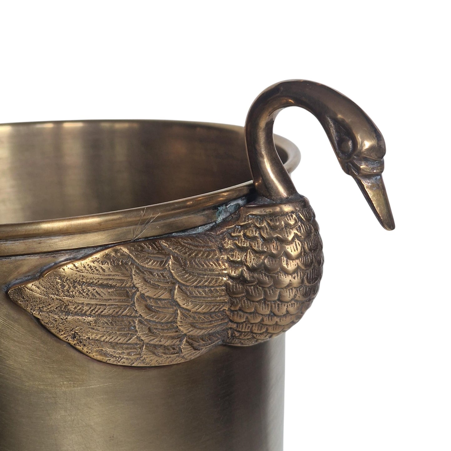 French Brass Champagne Bucket with Swan Handles – Large Empire Style Wine Cooler – Taittinger Style – Ice Bucket – France c.1935–1940