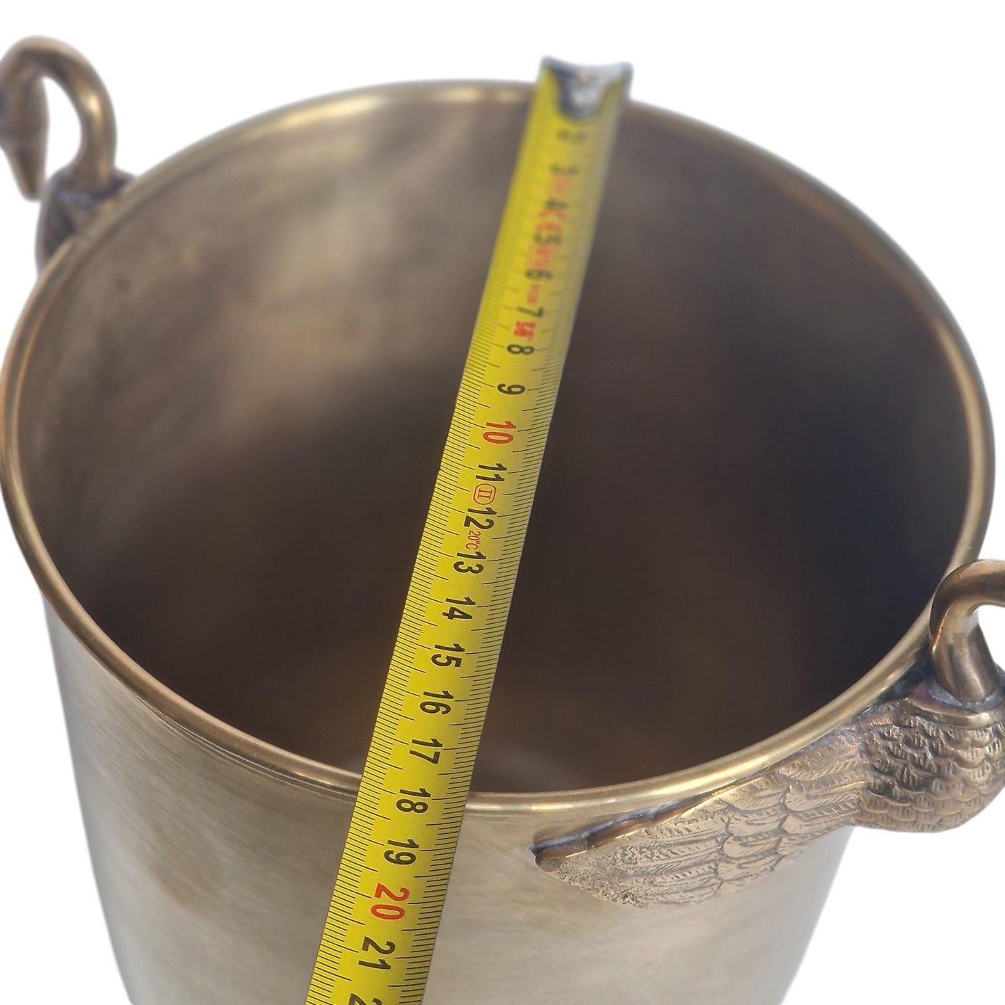 French Brass Champagne Bucket with Swan Handles – Large Empire Style Wine Cooler – Taittinger Style – Ice Bucket – France c.1935–1940