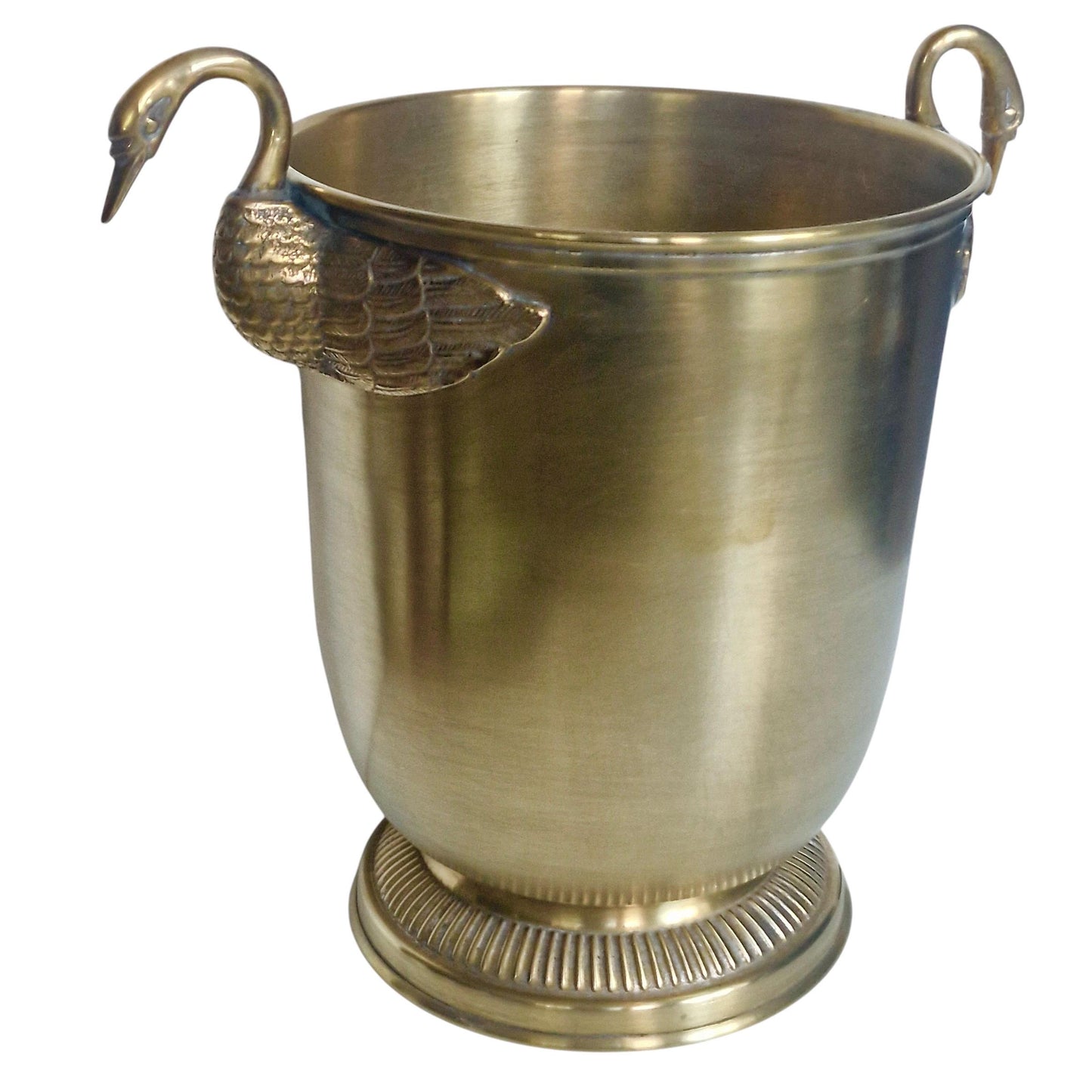 French Brass Champagne Bucket with Swan Handles – Large Empire Style Wine Cooler – Taittinger Style – Ice Bucket – France c.1935–1940