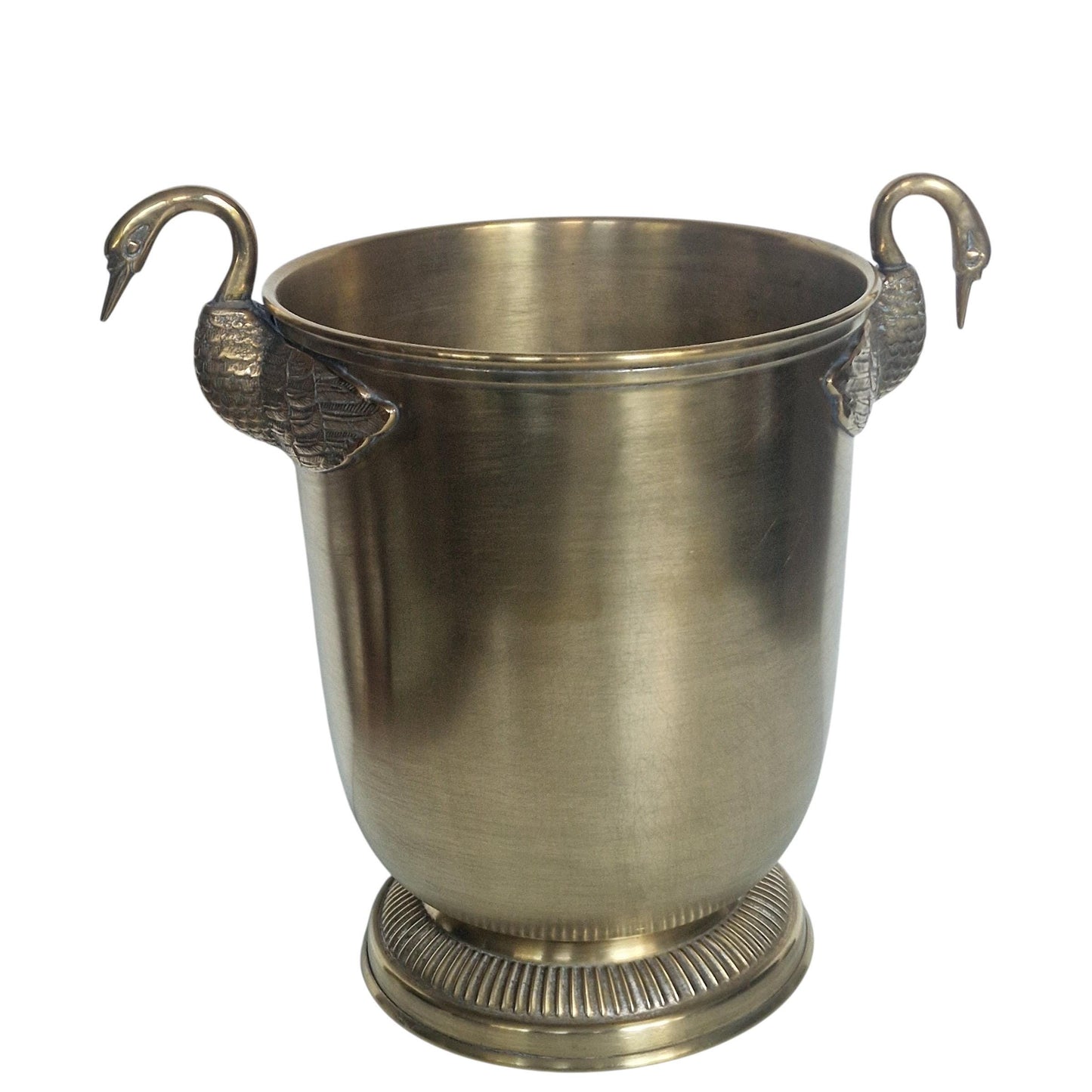 French Brass Champagne Bucket with Swan Handles – Large Empire Style Wine Cooler – Taittinger Style – Ice Bucket – France c.1935–1940