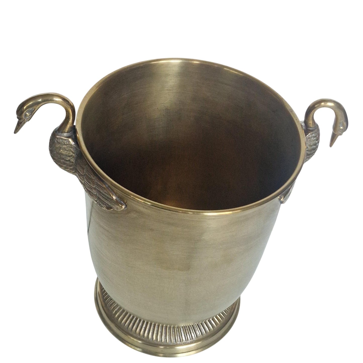 French Brass Champagne Bucket with Swan Handles – Large Empire Style Wine Cooler – Taittinger Style – Ice Bucket – France c.1935–1940