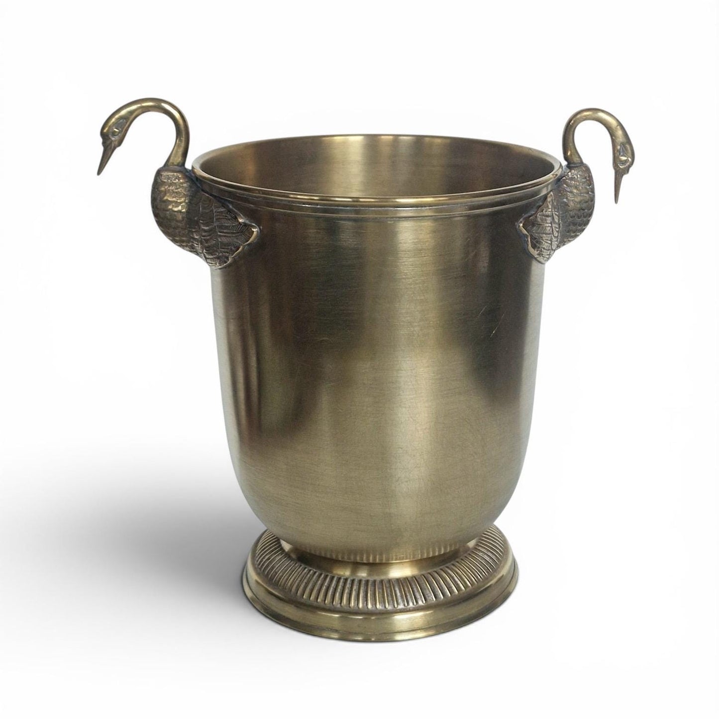 French Brass Champagne Bucket with Swan Handles – Large Empire Style Wine Cooler – Taittinger Style – Ice Bucket – France c.1935–1940
