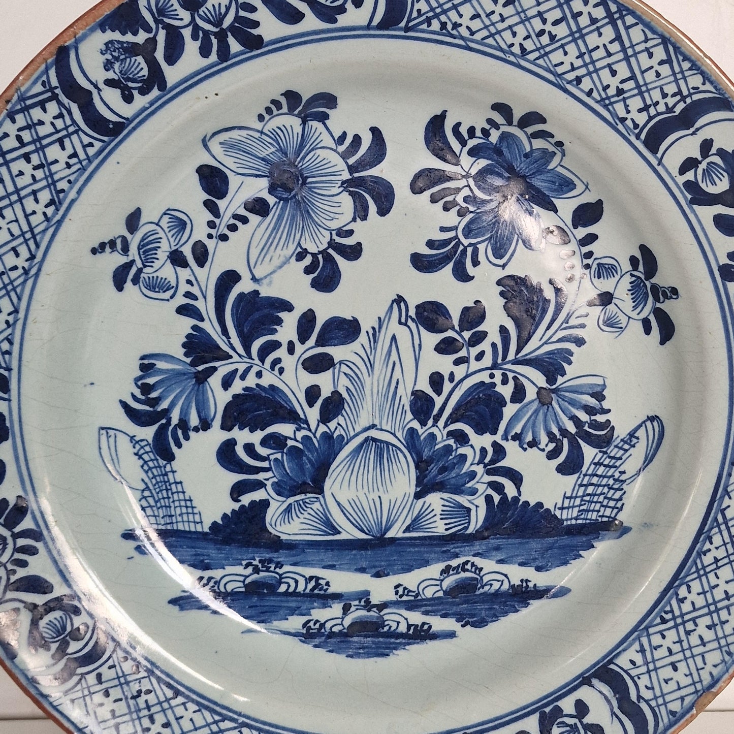 XL large Antique Delft Plate, 18th Century Dutch Chinoiserie, Oriental Decor