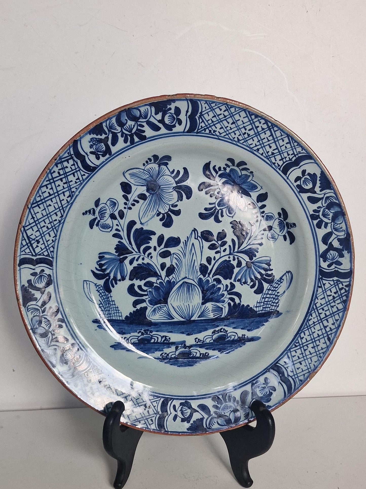 XL large Antique Delft Plate, 18th Century Dutch Chinoiserie, Oriental Decor