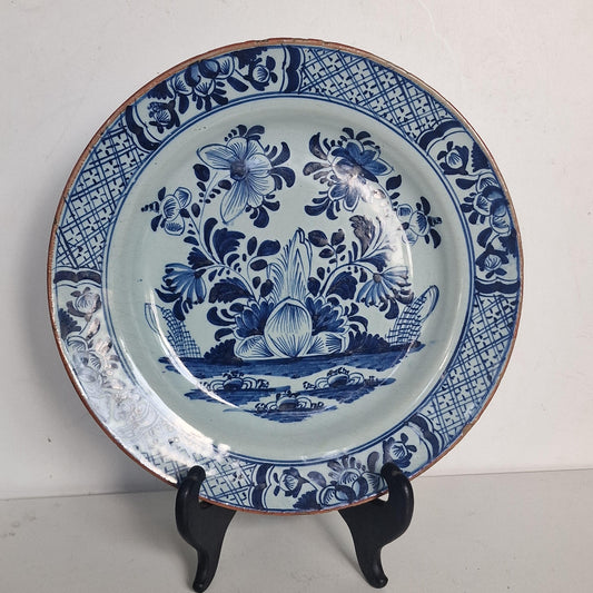 XL large Antique Delft Plate, 18th Century Dutch Chinoiserie, Oriental Decor