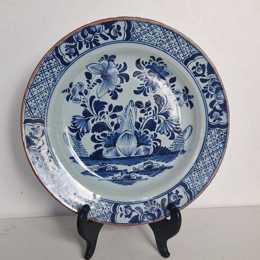XL large Antique Delft Plate, 18th Century Dutch Chinoiserie, Oriental Decor