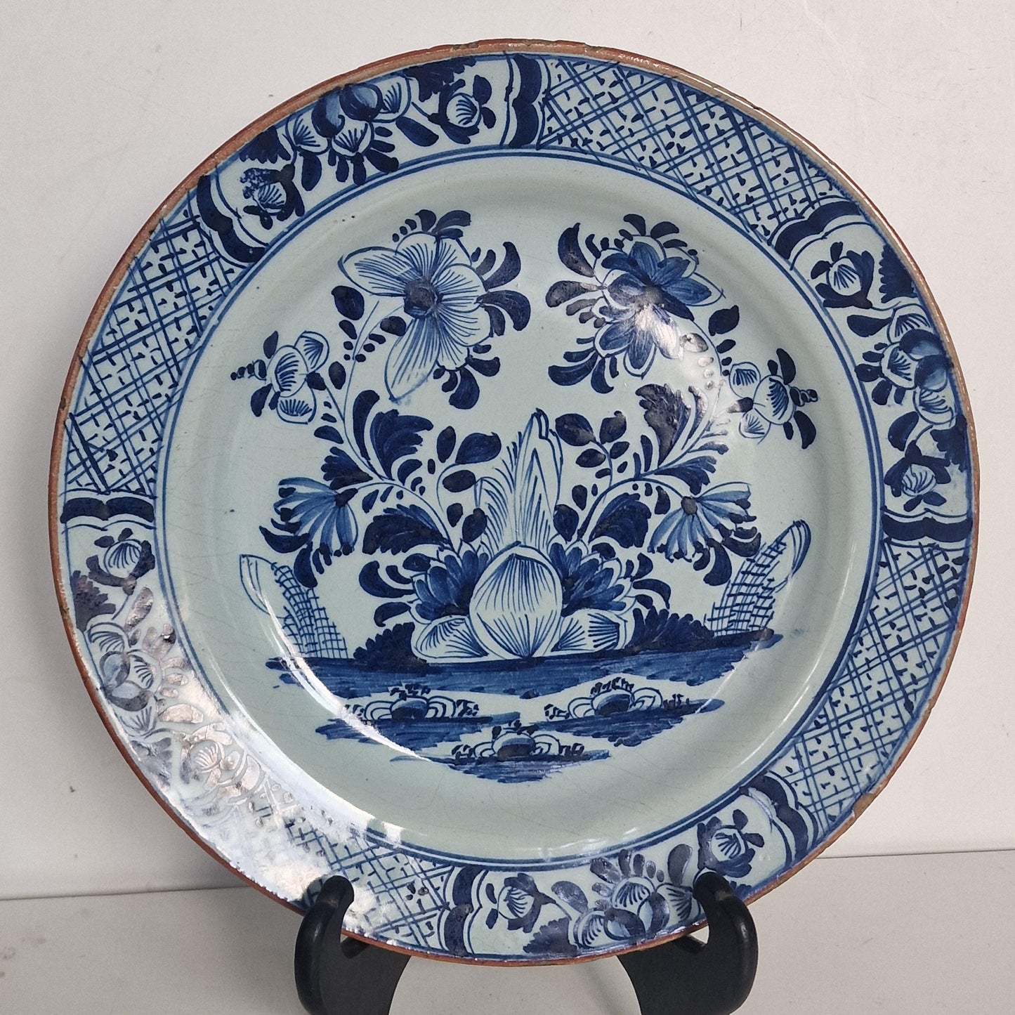 XL large Antique Delft Plate, 18th Century Dutch Chinoiserie, Oriental Decor