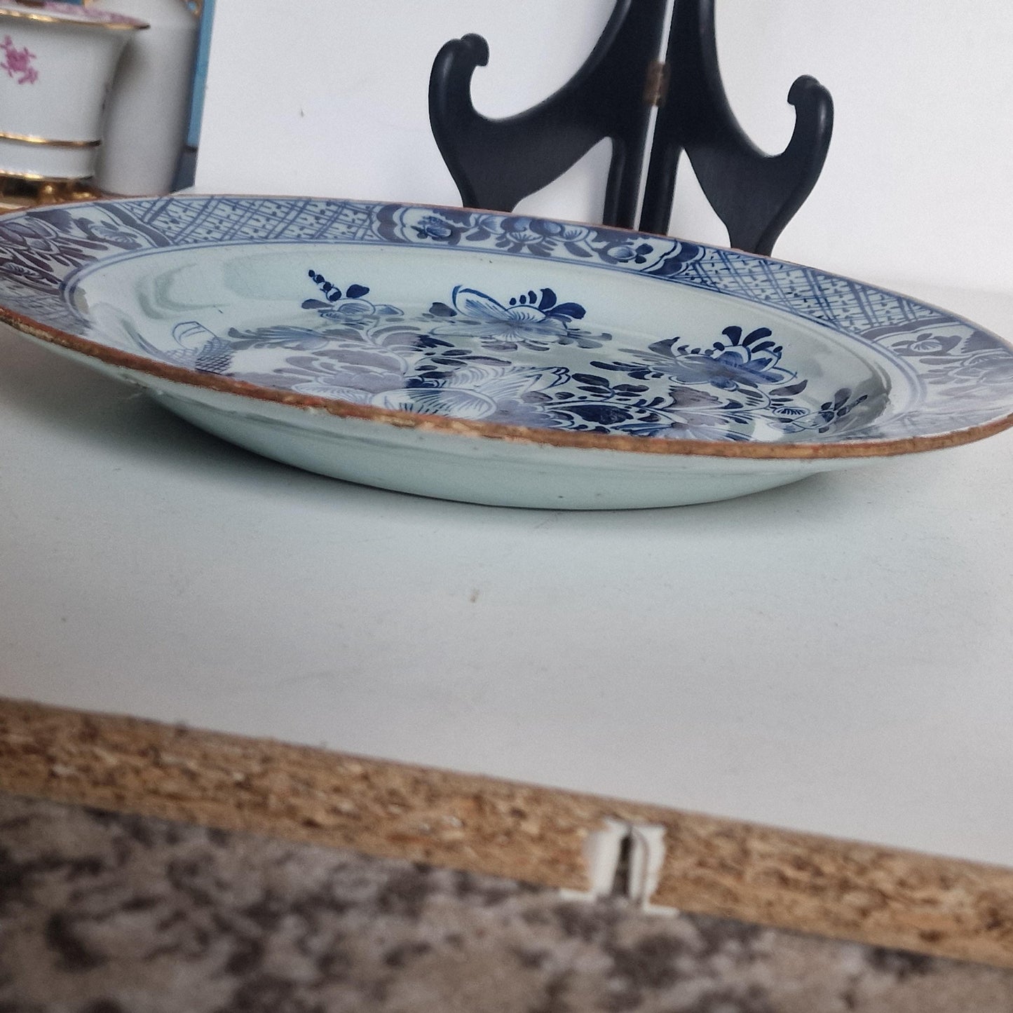 XL large Antique Delft Plate, 18th Century Dutch Chinoiserie, Oriental Decor