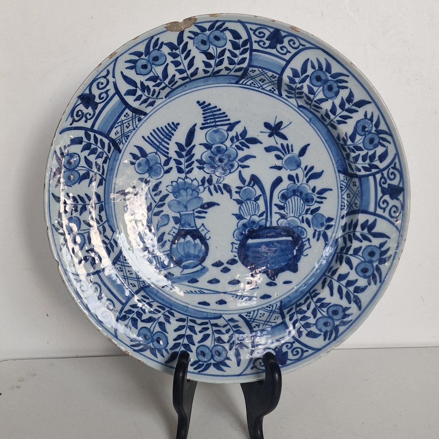 XL large Antique Delft Plate, pottery porceleyne clauw,  18th Century Dutch Chinoiserie, Oriental Decor