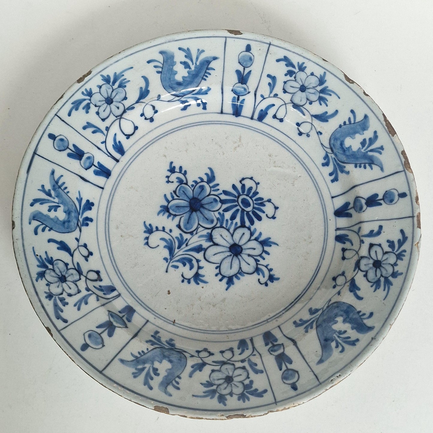 XL large Antique Delft Plate, 18th Century Dutch Chinoiserie, Oriental Decor