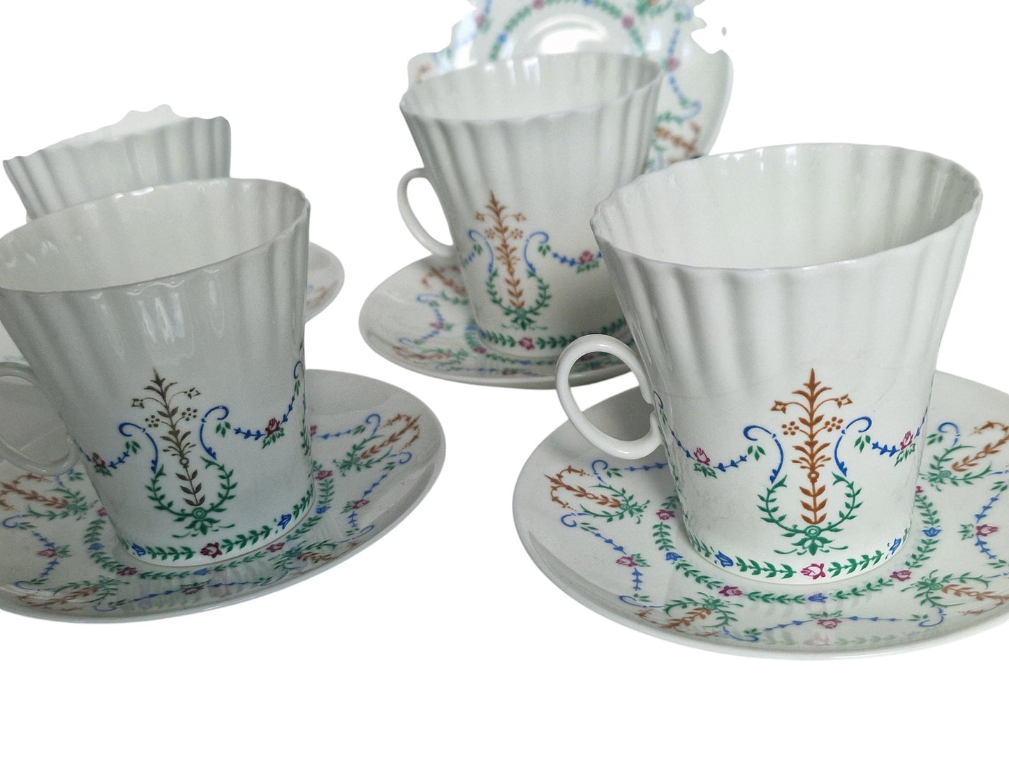 Lomonosov service tea coffee tsar collection, Vintage Lomonosov (LFZ) “Garlands” Porcelain Coffee Set – 5 Cups & Saucers plus 2 extra plates