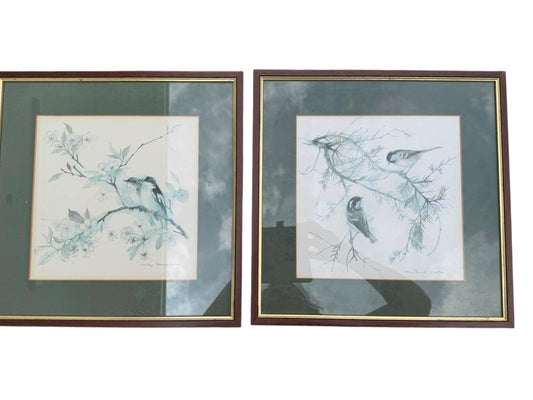 Mads Stage (1922–2004, denmark) – 2 Hand Signed Watercolor Paintings – Pair of Framed Bird Studies, nature – Denmark, 1983
