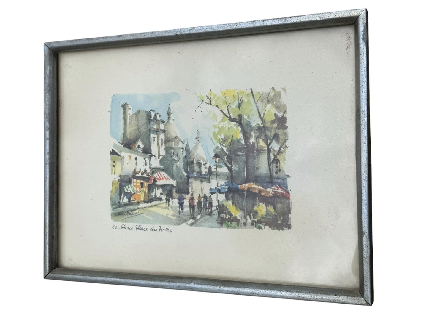 Vintage Watercolour Prints – subtropic mediteranian, early tourism Riva del Garda & Paris – Mid-Century Framed Pair (c.1950s–1960s)