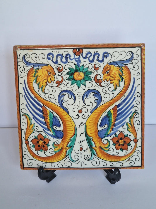 Mario Sambuco Deruta tile, Vintage Italian Byzantine decor