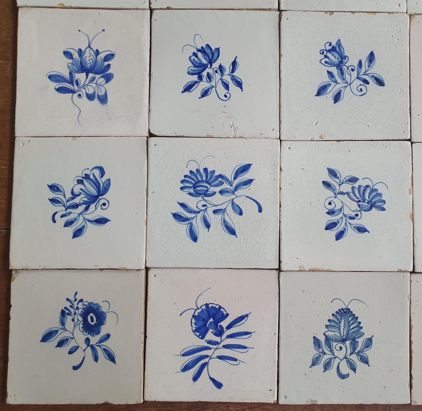 25 x Antique Delft Tiles, 18th Century, Floral Blue Flowers, planttile.