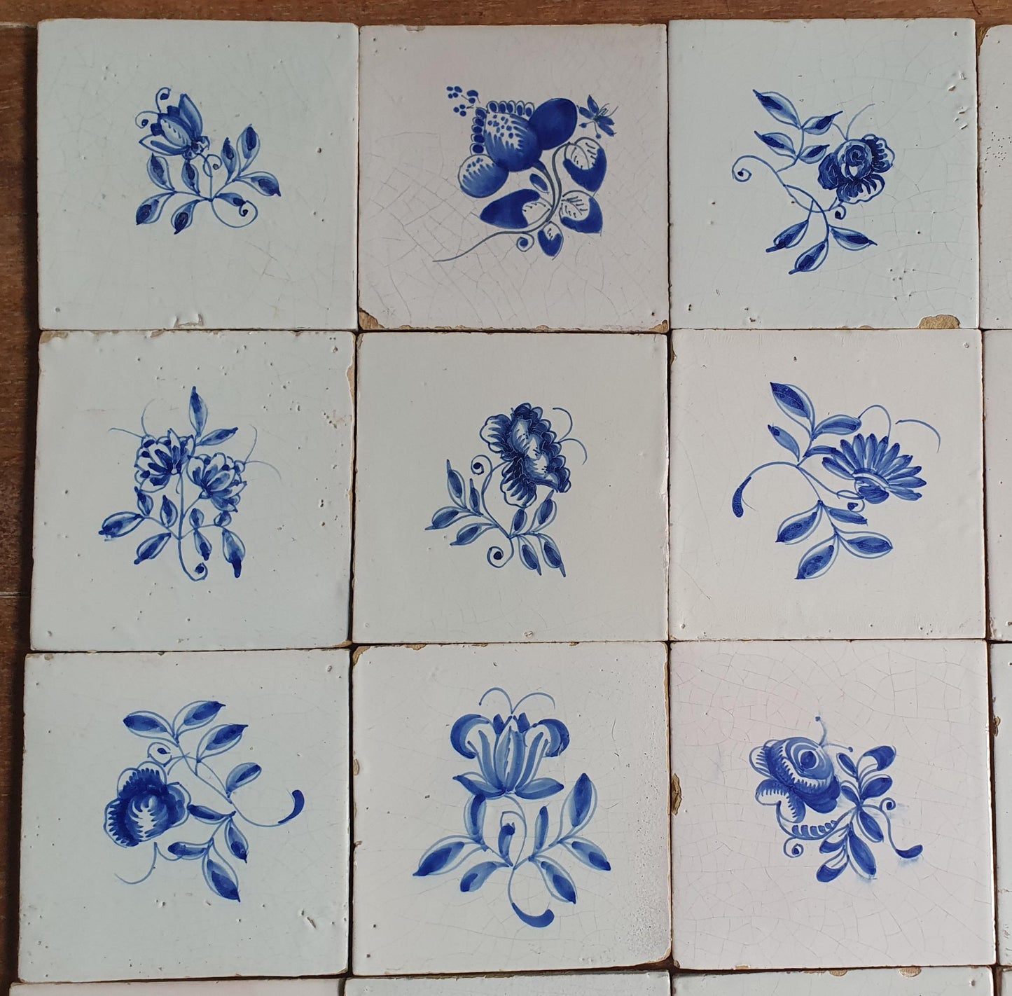 25 x Antique Delft Tiles, 18th Century, Floral Blue Flowers, planttile.