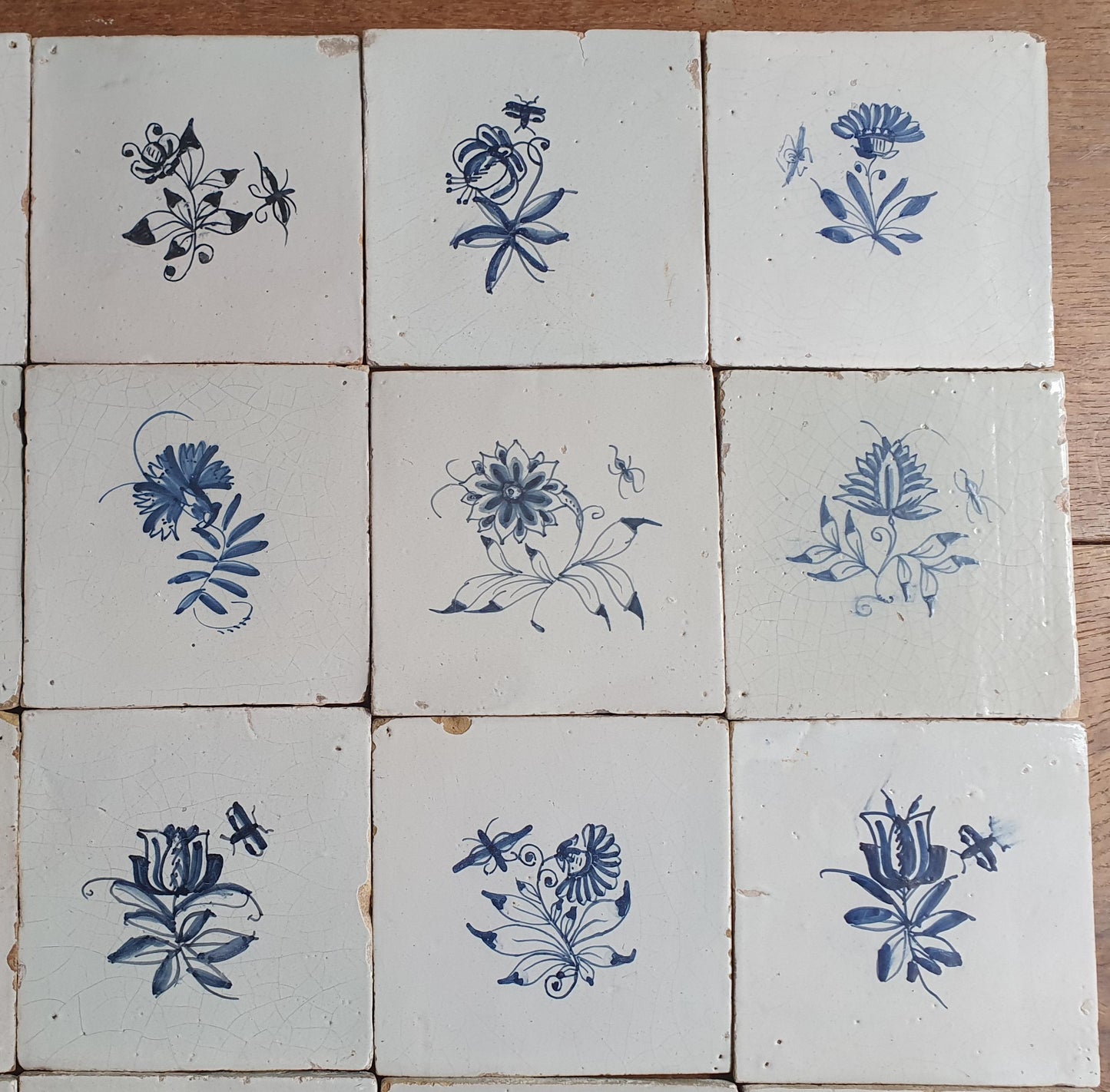 25 x Antique Delft Tiles, 18th Century, Floral Blue Flowers, planttile.