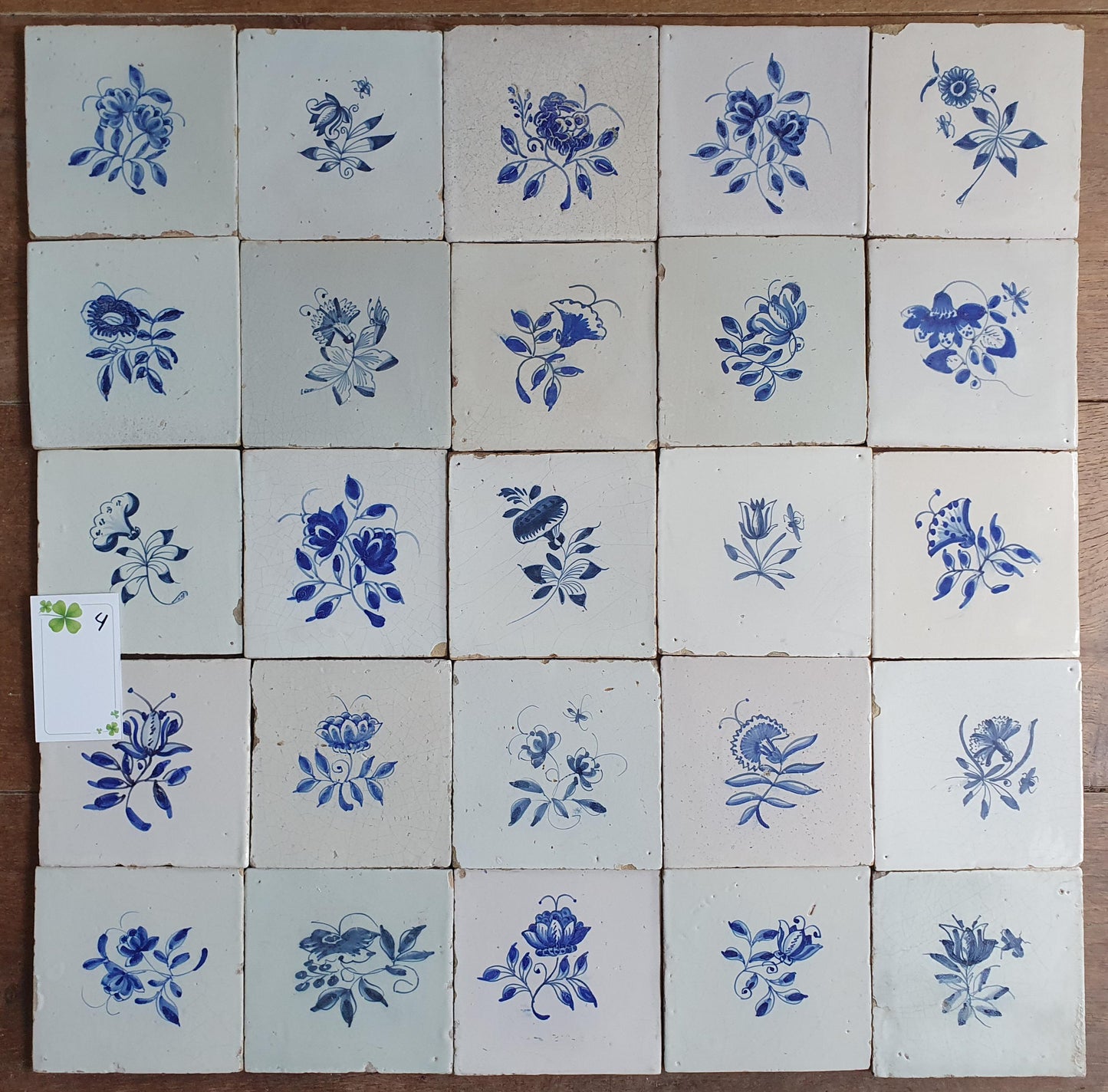 25 x Antique Delft Tiles, 18th Century, Floral Blue Flowers, planttile.