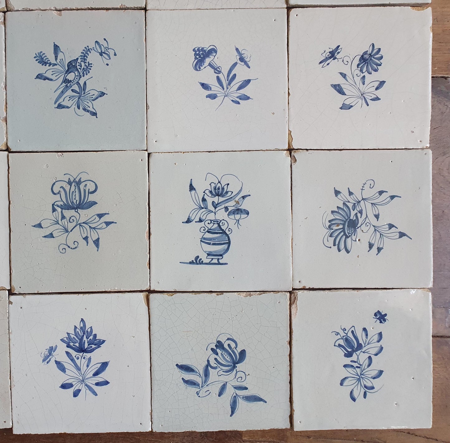 20 x Antique Delft Tiles, 18th Century, Floral Blue Flowers, planttile.