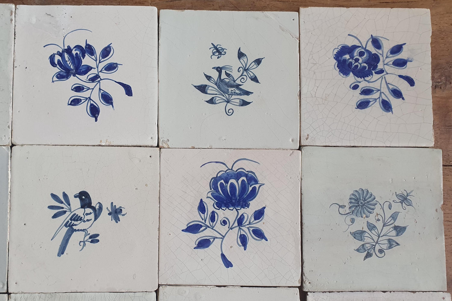20 x Antique Delft Tiles, 18th Century, Floral Blue Flowers, planttile.