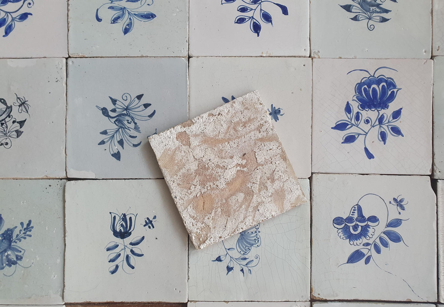 20 x Antique Delft Tiles, 18th Century, Floral Blue Flowers, planttile.