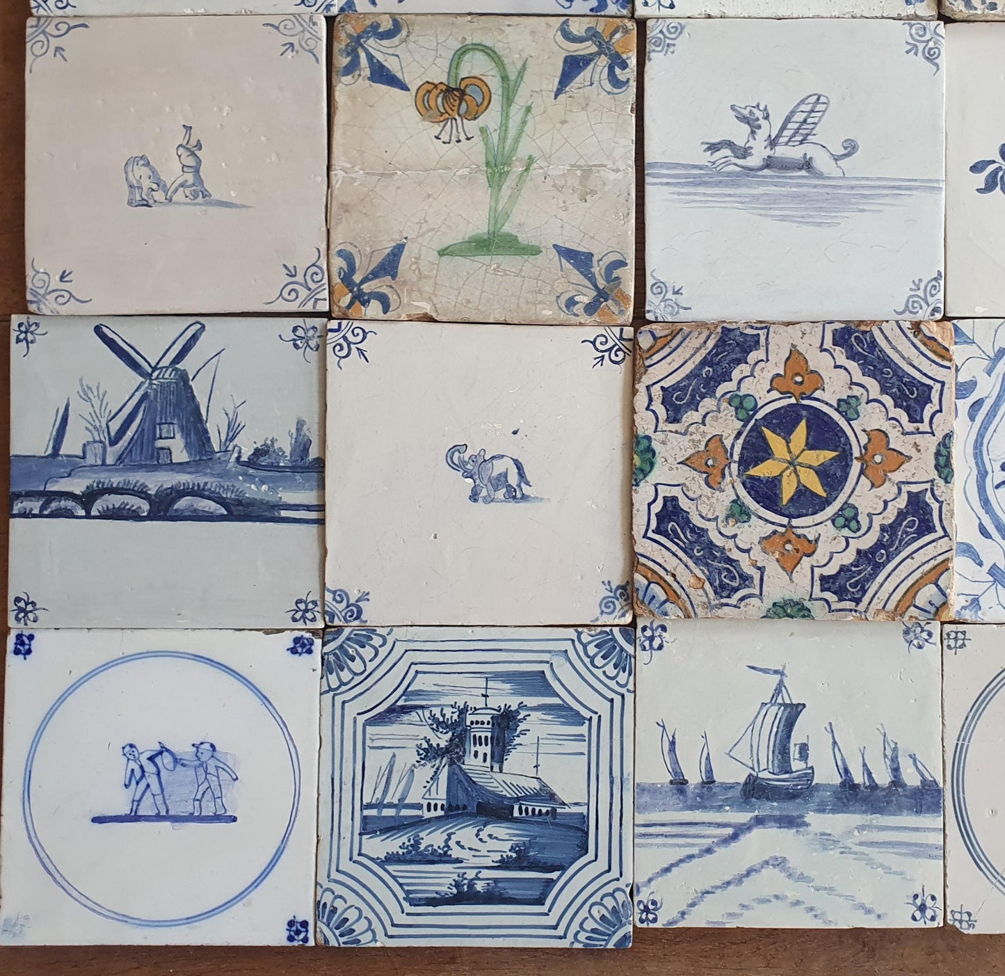 25 x Dutch Delft Blue Tile shards, mix, 17th century, antique collectable and backsplash fireplace kitchen tiles.