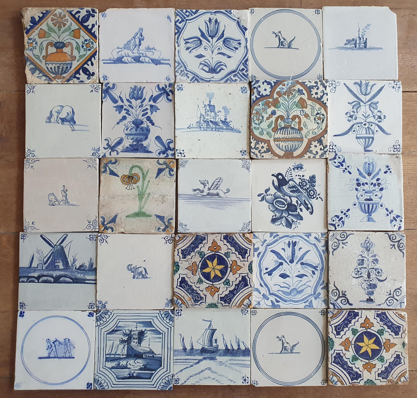 25 x Dutch Delft Blue Tile shards, mix, 17th century, antique collectable and backsplash fireplace kitchen tiles.