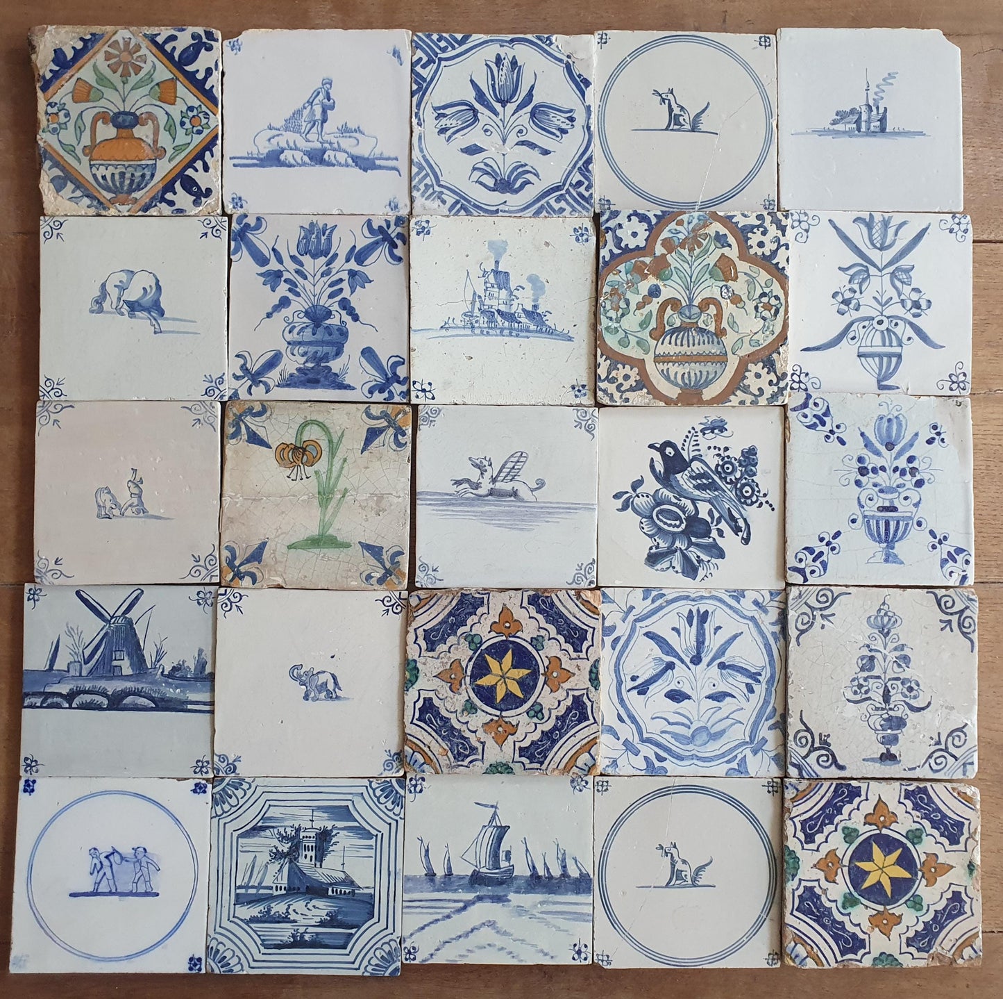 25 x Dutch Delft Blue Tile shards, mix, 17th century, antique collectable and backsplash fireplace kitchen tiles.