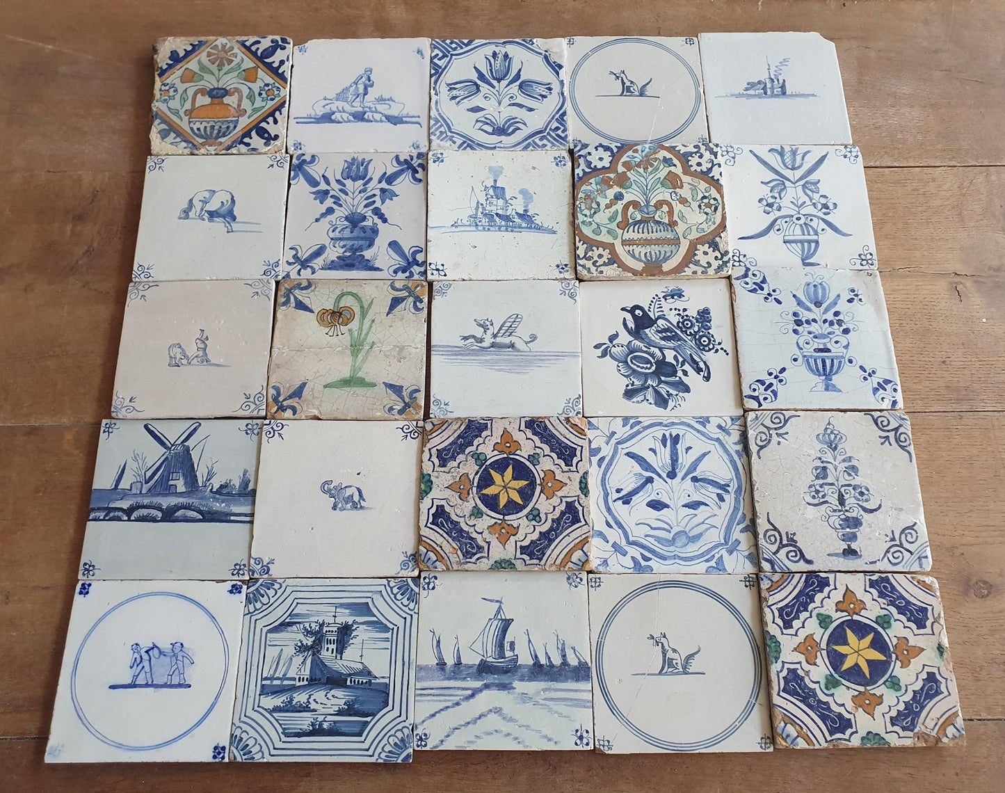 25 x Dutch Delft Blue Tile shards, mix, 17th century, antique collectable and backsplash fireplace kitchen tiles.