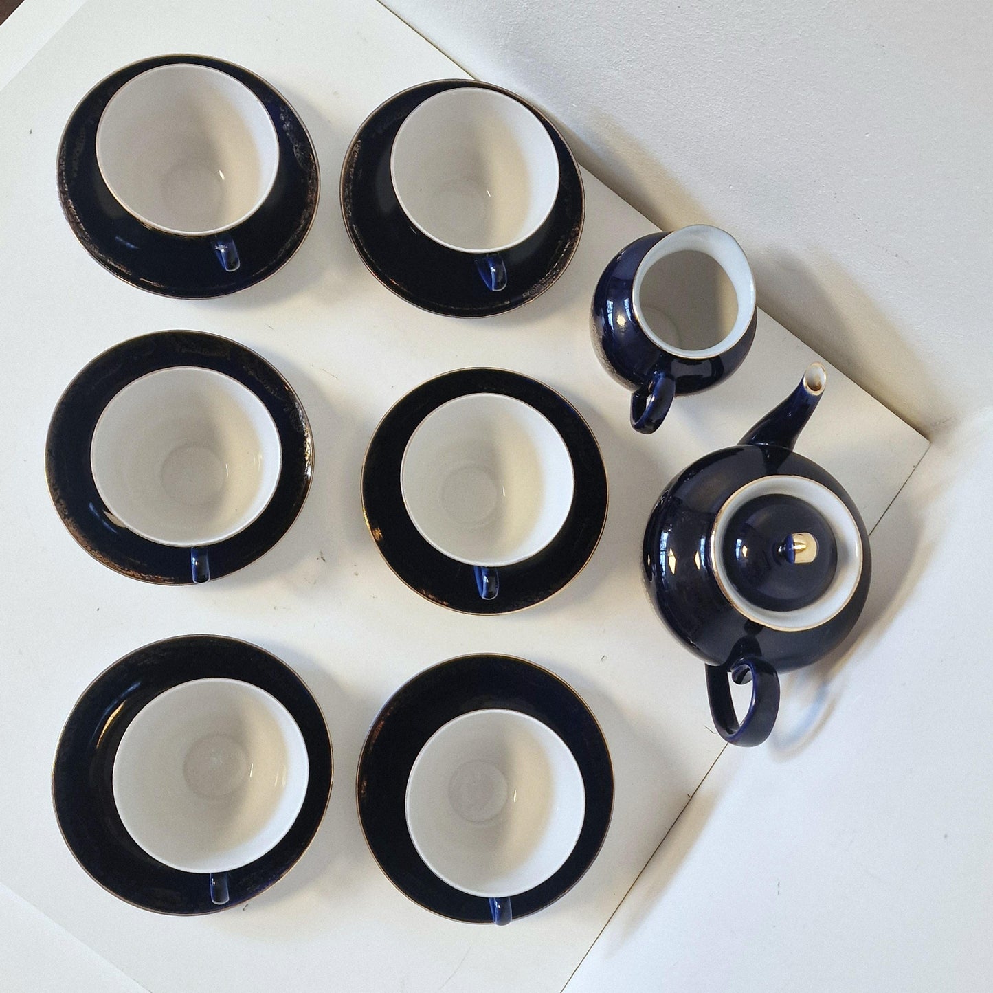 Lomonosov service tea coffee 6 person art deco / midcentury porcelain cobalt kobalt gold, tsar collection