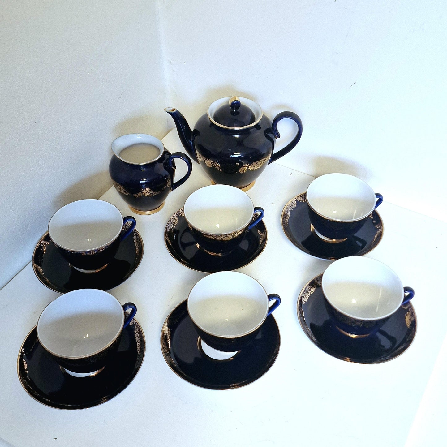 Lomonosov service tea coffee 6 person art deco / midcentury porcelain cobalt kobalt gold, tsar collection