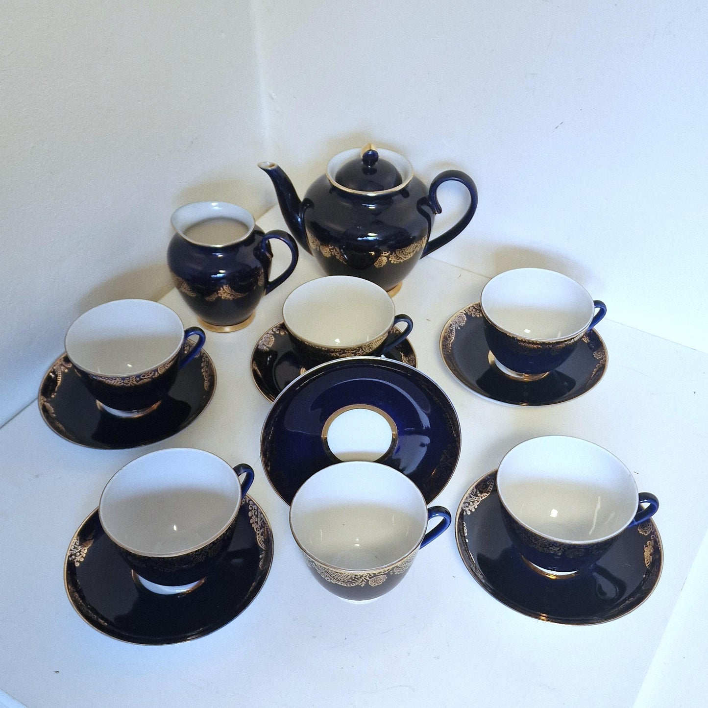 Lomonosov service tea coffee 6 person art deco / midcentury porcelain cobalt kobalt gold, tsar collection