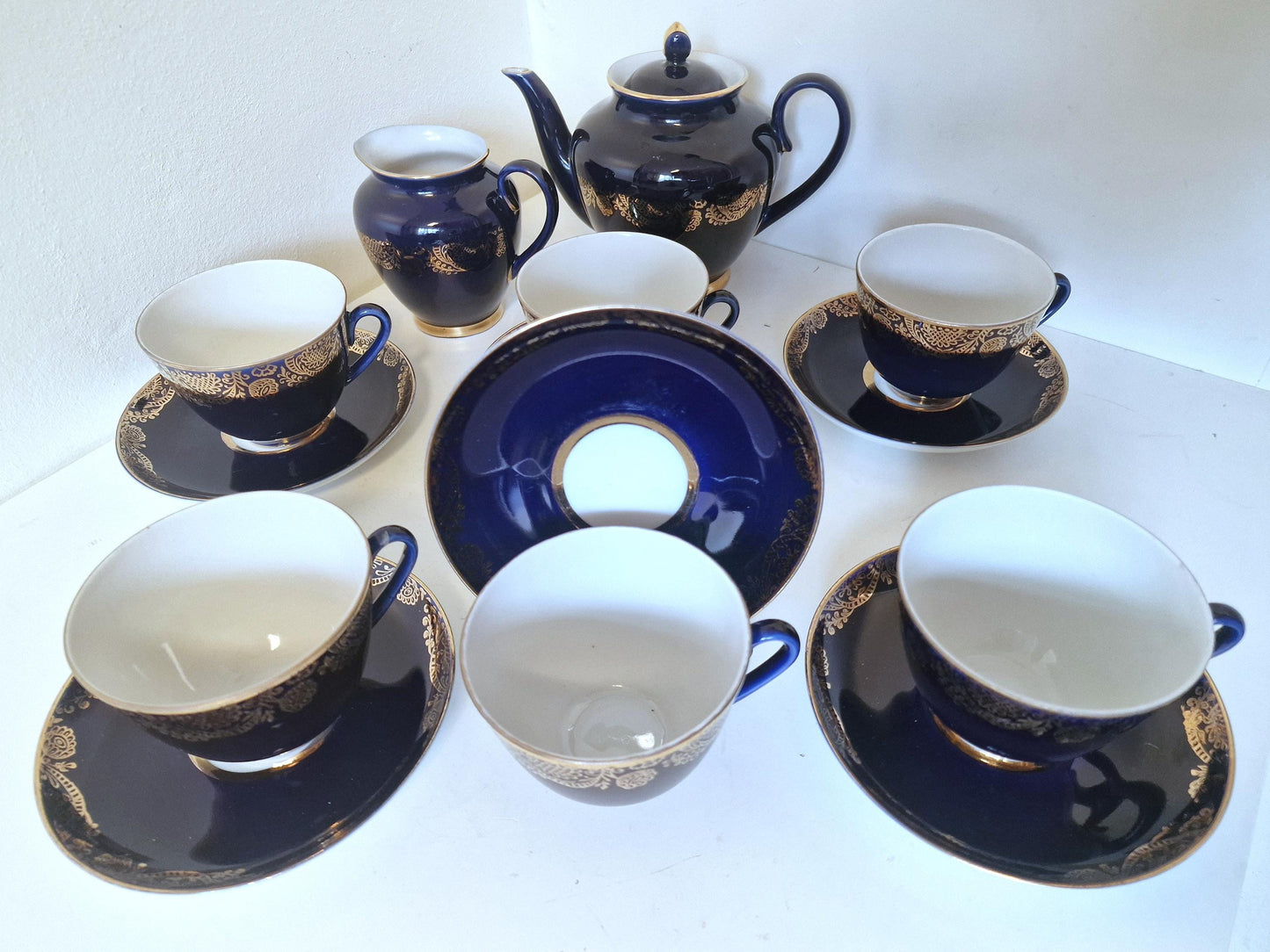 Lomonosov service tea coffee 6 person art deco / midcentury porcelain cobalt kobalt gold, tsar collection