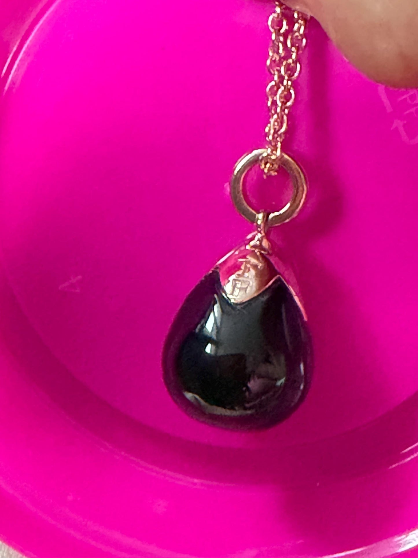 FABERGE Sterling Silver Rose Gold Charm necklace with onyx black pendant, Fabergé
