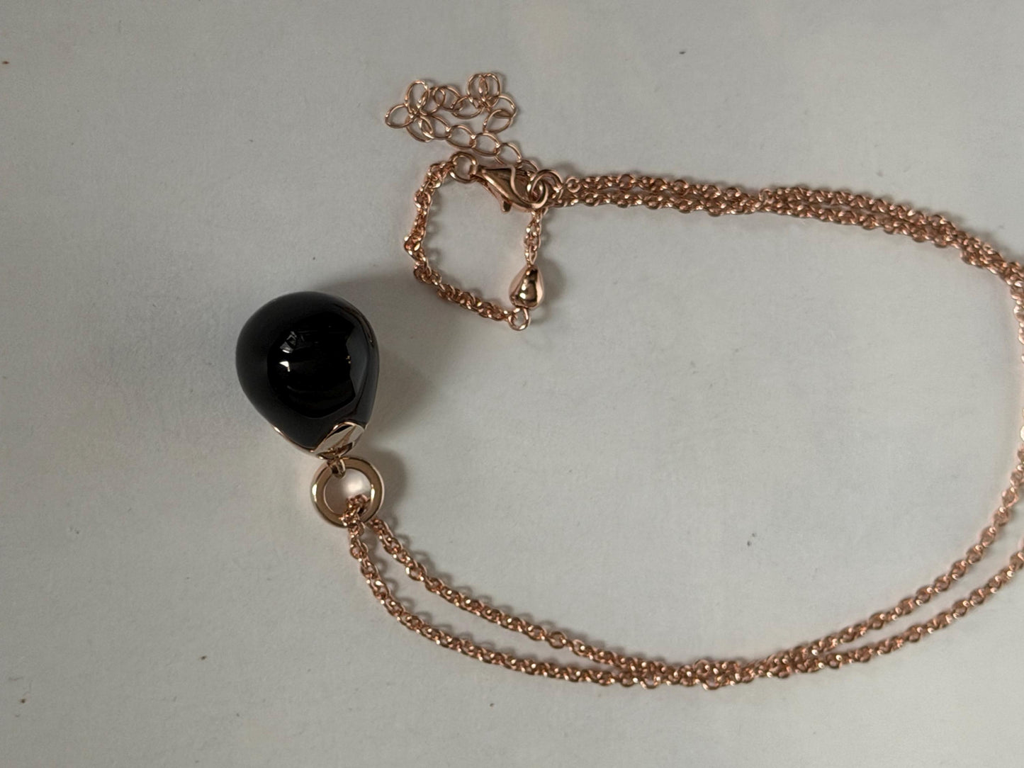 FABERGE Sterling Silver Rose Gold Charm necklace with onyx black pendant, Fabergé