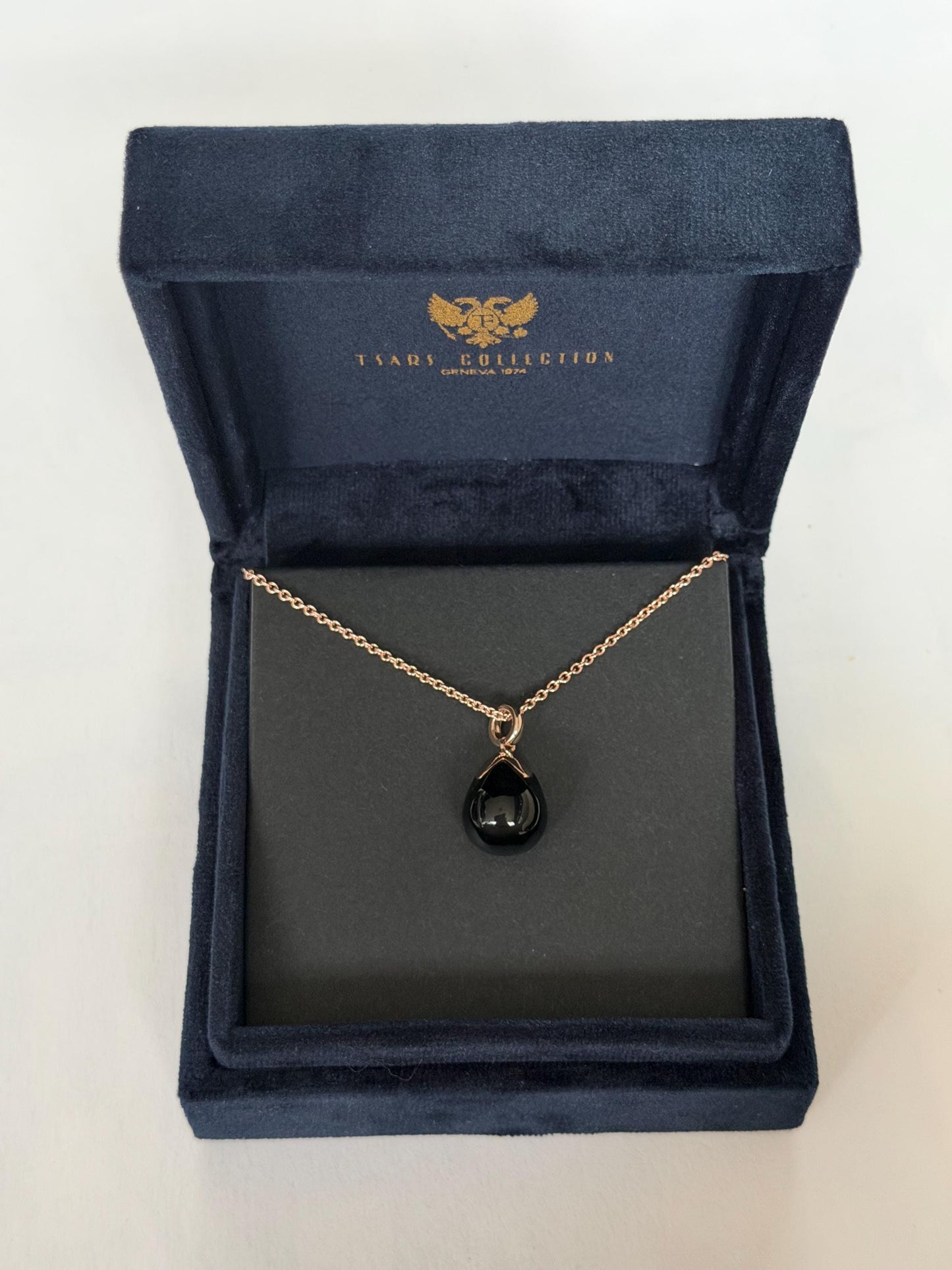 FABERGE Sterling Silver Rose Gold Charm necklace with onyx black pendant, Fabergé